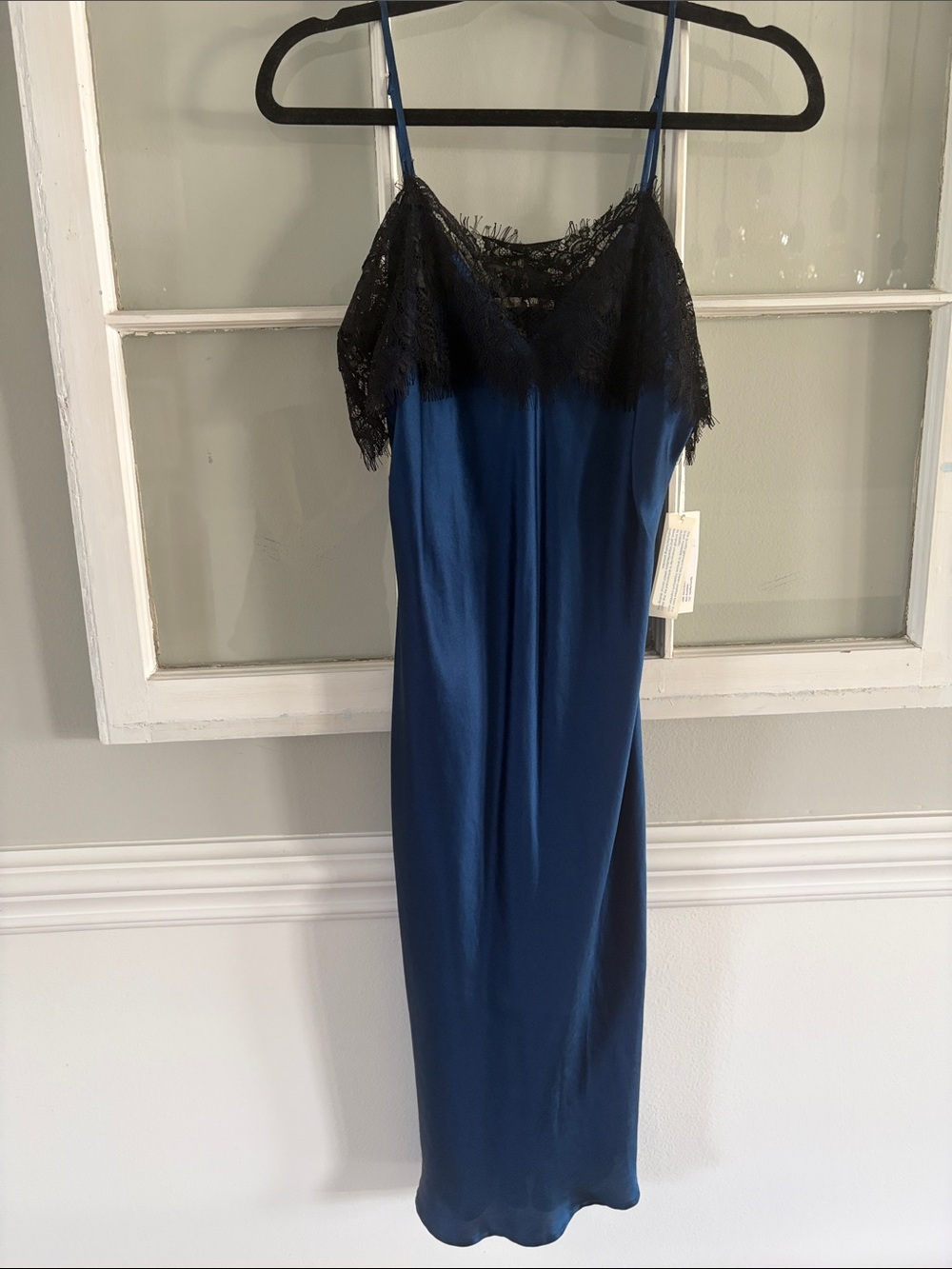 Gold Hawk Navy w/Black Lace Slip Dress. New! Midi Camisole Dress. SMALL